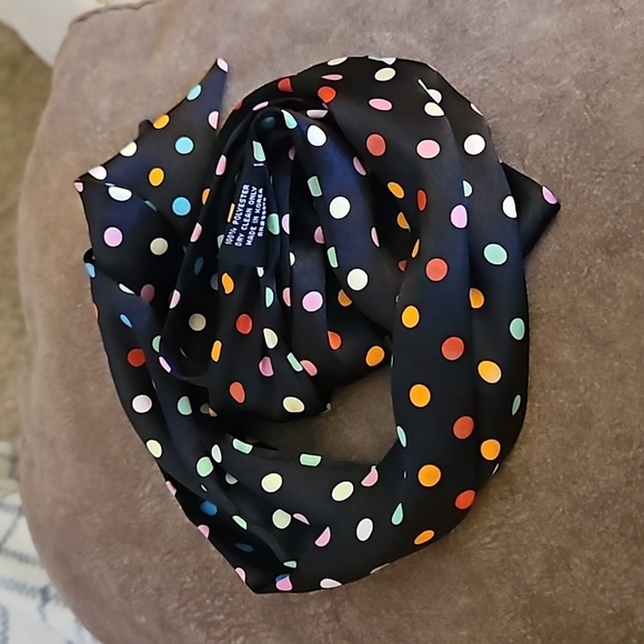 CEJON Black Rainbow Polka Dot Skinny Satin Coquette Bow Tie Sash Scarf - Picture 2 of 5